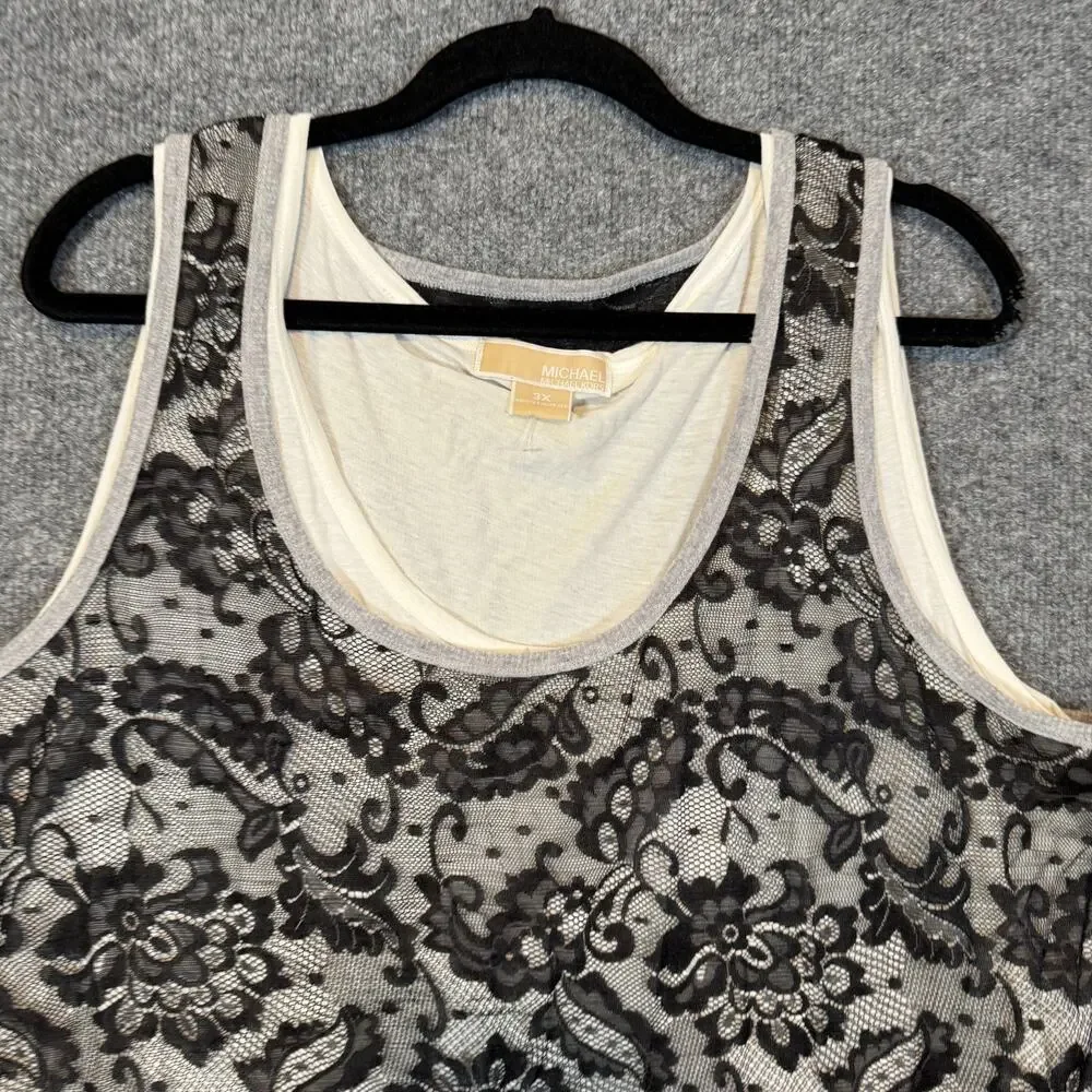 Michael Kors Shirt Womens 3X XXXL Black Lace Floral Boho‎ Tank Top Plus Size